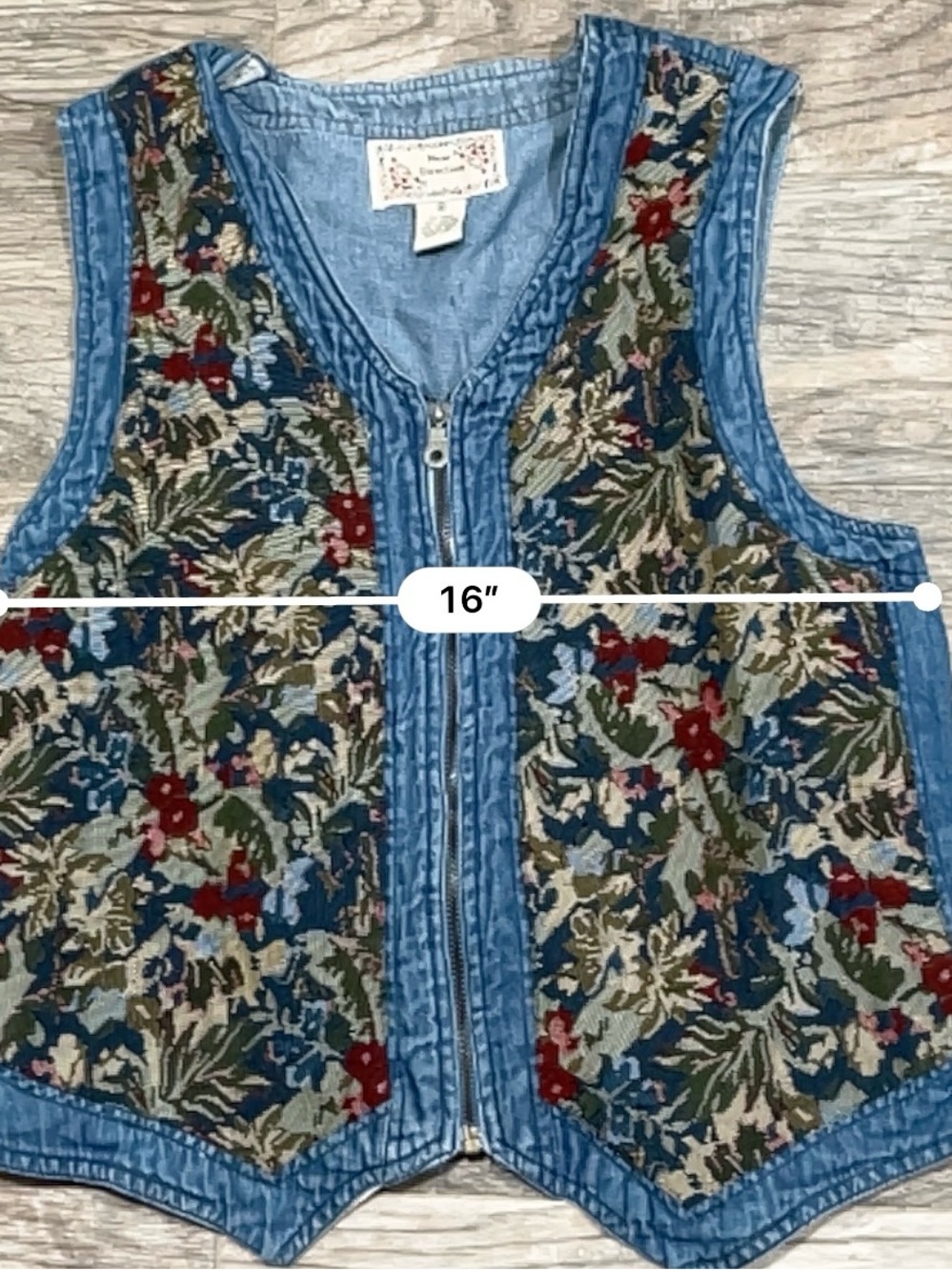 Vintage Denim Floral Tapestry Zip Vest - Picture 4 of 4